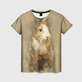 Женская футболка 3D с принтом Кролик в Новосибирске, 100% полиэфир ( синтетическое хлопкоподобное полотно) | прямой крой, круглый вырез горловины, длина до линии бедер | грызун | животные | заяц | кролик | мордочка | природа | пушистый | уши