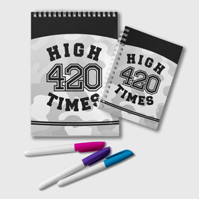 Блокнот с принтом High Times 420 Camo в Новосибирске, 100% бумага | 48 листов, плотность листов — 60 г/м2, плотность картонной обложки — 250 г/м2. Листы скреплены удобной пружинной спиралью. Цвет линий — светло-серый
 | Тематика изображения на принте: camouflage | камо | камуфляж