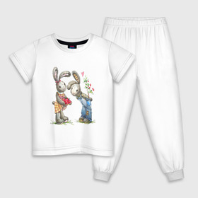 Детская пижама хлопок с принтом Любовь в Новосибирске, 100% хлопок |  брюки и футболка прямого кроя, без карманов, на брюках мягкая резинка на поясе и по низу штанин
 | акварель | зайчиха | заяц | игрушка | кролики | мимими | плюшевый | рисунок | ягода