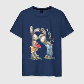 Мужская футболка хлопок с принтом Любовь в Новосибирске, 100% хлопок | прямой крой, круглый вырез горловины, длина до линии бедер, слегка спущенное плечо. | акварель | зайчиха | заяц | игрушка | кролики | мимими | плюшевый | рисунок | ягода