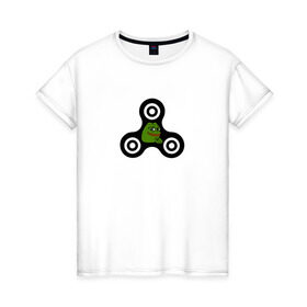 Женская футболка хлопок с принтом Frog spinner в Новосибирске, 100% хлопок | прямой крой, круглый вырез горловины, длина до линии бедер, слегка спущенное плечо | pepe | spinner | антиспиннер | вейп | вейпер | вертушка | лягушка | мем | пепе | спиннер