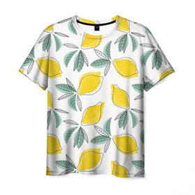 Мужская футболка 3D с принтом Лимончики в Новосибирске, 100% полиэфир | прямой крой, круглый вырез горловины, длина до линии бедер | лимоны | минимализм | паттерн | фрукты | цитрусовые