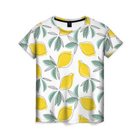 Женская футболка 3D с принтом Лимончики в Новосибирске, 100% полиэфир ( синтетическое хлопкоподобное полотно) | прямой крой, круглый вырез горловины, длина до линии бедер | лимоны | минимализм | паттерн | фрукты | цитрусовые