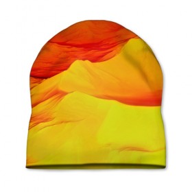Шапка 3D с принтом Пустыня в Новосибирске, 100% полиэстер | универсальный размер, печать по всей поверхности изделия | 3d | narure | summer | yellow | вечер | жара | закат | насыпи | песок | пустыня | солнце