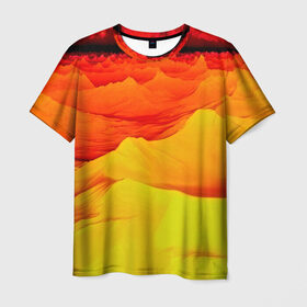 Мужская футболка 3D с принтом Пустыня в Новосибирске, 100% полиэфир | прямой крой, круглый вырез горловины, длина до линии бедер | 3d | narure | summer | yellow | вечер | жара | закат | насыпи | песок | пустыня | солнце