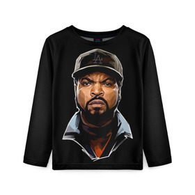 Детский лонгслив 3D с принтом Ice Cube 1 в Новосибирске, 100% полиэстер | длинные рукава, круглый вырез горловины, полуприлегающий силуэт
 | Тематика изображения на принте: ice cube | oshea jackson | rap | айс кьюб | гангста рэп | о’ши дже́ксон | рэп