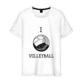 Мужская футболка хлопок с принтом My volleyball в Новосибирске, 100% хлопок | прямой крой, круглый вырез горловины, длина до линии бедер, слегка спущенное плечо. | ball | beach | game | gamer | i | love | player | volleybal | волейбол | волейболист | игра | игрок | пляжник | спорт | спортсмен