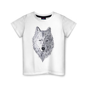Детская футболка хлопок с принтом Рисованный волк в Новосибирске, 100% хлопок | круглый вырез горловины, полуприлегающий силуэт, длина до линии бедер | Тематика изображения на принте: арт | волки | графика | животные | узор | хищники | черно белые