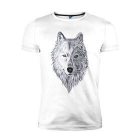 Мужская футболка премиум с принтом Рисованный волк в Новосибирске, 92% хлопок, 8% лайкра | приталенный силуэт, круглый вырез ворота, длина до линии бедра, короткий рукав | арт | волки | графика | животные | узор | хищники | черно белые