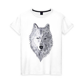 Женская футболка хлопок с принтом Рисованный волк в Новосибирске, 100% хлопок | прямой крой, круглый вырез горловины, длина до линии бедер, слегка спущенное плечо | арт | волки | графика | животные | узор | хищники | черно белые