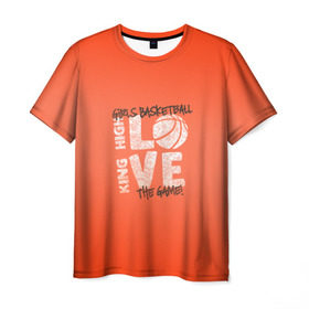 Мужская футболка 3D с принтом По королевски высокая любовь (баскетбол девушек) в Новосибирске, 100% полиэфир | прямой крой, круглый вырез горловины, длина до линии бедер | Тематика изображения на принте: basketball | love | мяч
