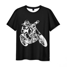 Мужская футболка 3D с принтом Байкер в Новосибирске, 100% полиэфир | прямой крой, круглый вырез горловины, длина до линии бедер | biker | black and white | man | motorcycle | motorcyclist | silhouette | stencil | байкер | мотоцикл | мотоциклист | мужчина | силуэт | трафарет | черно белый