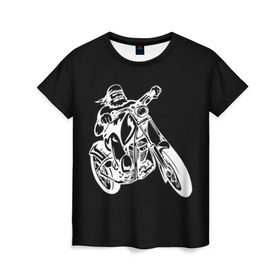 Женская футболка 3D с принтом Байкер в Новосибирске, 100% полиэфир ( синтетическое хлопкоподобное полотно) | прямой крой, круглый вырез горловины, длина до линии бедер | biker | black and white | man | motorcycle | motorcyclist | silhouette | stencil | байкер | мотоцикл | мотоциклист | мужчина | силуэт | трафарет | черно белый