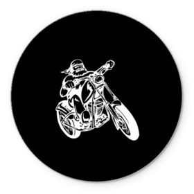 Коврик круглый с принтом Байкер в Новосибирске, резина и полиэстер | круглая форма, изображение наносится на всю лицевую часть | Тематика изображения на принте: biker | black and white | man | motorcycle | motorcyclist | silhouette | stencil | байкер | мотоцикл | мотоциклист | мужчина | силуэт | трафарет | черно белый