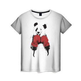 Женская футболка 3D с принтом Панда боксер в Новосибирске, 100% полиэфир ( синтетическое хлопкоподобное полотно) | прямой крой, круглый вырез горловины, длина до линии бедер | бамбук | бамбуковый медведь | бокс | боксерские | брызги | енот | животное | коала | красивый | красная книга | кунгфу | медведь | милый | мишка | очки | панда | перчатки | пот | прикол | прикольный