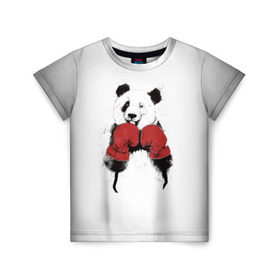 Детская футболка 3D с принтом Панда боксер в Новосибирске, 100% гипоаллергенный полиэфир | прямой крой, круглый вырез горловины, длина до линии бедер, чуть спущенное плечо, ткань немного тянется | бамбук | бамбуковый медведь | бокс | боксерские | брызги | енот | животное | коала | красивый | красная книга | кунгфу | медведь | милый | мишка | очки | панда | перчатки | пот | прикол | прикольный