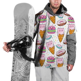 Накидка на куртку 3D с принтом Сладкие котики в Новосибирске, 100% полиэстер |  | конфетти | котики | мороженое | пломбир | пончики | рожок