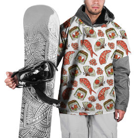 Накидка на куртку 3D с принтом Суши микс в Новосибирске, 100% полиэстер |  | Тематика изображения на принте: азия | веер | имбирь | роллы | суши | япония