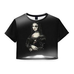 Женская футболка 3D укороченная с принтом Мона Лиза Kiss в Новосибирске, 100% полиэстер | круглая горловина, длина футболки до линии талии, рукава с отворотами | джин симмонс | картина | пол стэнли | эйс фрейли