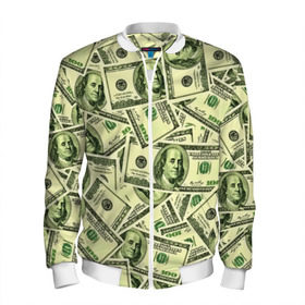 Мужской бомбер 3D с принтом Benjamin Franklin в Новосибирске, 100% полиэстер | застегивается на молнию, по бокам два кармана без застежек, по низу бомбера и на воротнике - эластичная резинка | Тематика изображения на принте: 3d | benjamin franklin | америка | богатство | валюта | денежные купюры | деньги | доллар | зеленые | сша | текстуры