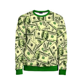 Детский свитшот 3D с принтом Benjamin Franklin в Новосибирске, 100% полиэстер | свободная посадка, прямой крой, мягкая тканевая резинка на рукавах и понизу свитшота | 3d | benjamin franklin | америка | богатство | валюта | денежные купюры | деньги | доллар | зеленые | сша | текстуры