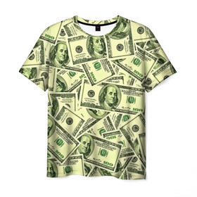 Мужская футболка 3D с принтом Benjamin Franklin в Новосибирске, 100% полиэфир | прямой крой, круглый вырез горловины, длина до линии бедер | 3d | benjamin franklin | америка | богатство | валюта | денежные купюры | деньги | доллар | зеленые | сша | текстуры