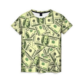 Женская футболка 3D с принтом Benjamin Franklin в Новосибирске, 100% полиэфир ( синтетическое хлопкоподобное полотно) | прямой крой, круглый вырез горловины, длина до линии бедер | 3d | benjamin franklin | америка | богатство | валюта | денежные купюры | деньги | доллар | зеленые | сша | текстуры
