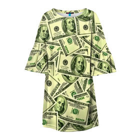 Детское платье 3D с принтом Benjamin Franklin в Новосибирске, 100% полиэстер | прямой силуэт, чуть расширенный к низу. Круглая горловина, на рукавах — воланы | Тематика изображения на принте: 3d | benjamin franklin | америка | богатство | валюта | денежные купюры | деньги | доллар | зеленые | сша | текстуры