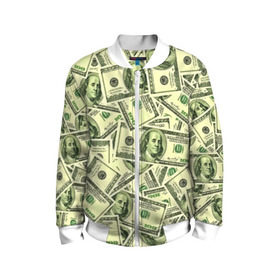 Детский бомбер 3D с принтом Benjamin Franklin в Новосибирске, 100% полиэстер | застегивается на молнию, по бокам два кармана без застежек, мягкие манжеты, по низу бомбера и на воротнике — эластичная резинка | 3d | benjamin franklin | америка | богатство | валюта | денежные купюры | деньги | доллар | зеленые | сша | текстуры