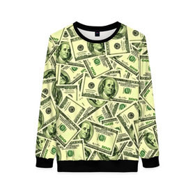 Женский свитшот 3D с принтом Benjamin Franklin в Новосибирске, 100% полиэстер с мягким внутренним слоем | круглый вырез горловины, мягкая резинка на манжетах и поясе, свободная посадка по фигуре | 3d | benjamin franklin | америка | богатство | валюта | денежные купюры | деньги | доллар | зеленые | сша | текстуры