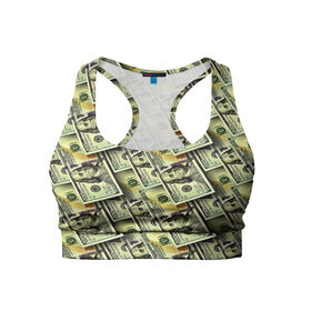Женский спортивный топ 3D с принтом Деньги в Новосибирске, 82% полиэстер, 18% спандекс Ткань безопасна для здоровья, позволяет коже дышать, не мнется и не растягивается |  | 3d | benjamin franklin | америка | богатство | валюта | денежные купюры | деньги | доллар | зеленые | сша | текстуры