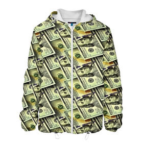 Мужская куртка 3D с принтом Деньги в Новосибирске, ткань верха — 100% полиэстер, подклад — флис | прямой крой, подол и капюшон оформлены резинкой с фиксаторами, два кармана без застежек по бокам, один большой потайной карман на груди. Карман на груди застегивается на липучку | 3d | benjamin franklin | америка | богатство | валюта | денежные купюры | деньги | доллар | зеленые | сша | текстуры