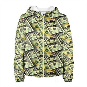 Женская куртка 3D с принтом Деньги в Новосибирске, ткань верха — 100% полиэстер, подклад — флис | прямой крой, подол и капюшон оформлены резинкой с фиксаторами, два кармана без застежек по бокам, один большой потайной карман на груди. Карман на груди застегивается на липучку | 3d | benjamin franklin | америка | богатство | валюта | денежные купюры | деньги | доллар | зеленые | сша | текстуры