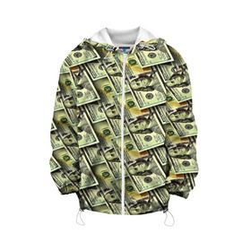 Детская куртка 3D с принтом Деньги в Новосибирске, 100% полиэстер | застежка — молния, подол и капюшон оформлены резинкой с фиксаторами, по бокам — два кармана без застежек, один потайной карман на груди, плотность верхнего слоя — 90 г/м2; плотность флисового подклада — 260 г/м2 | Тематика изображения на принте: 3d | benjamin franklin | америка | богатство | валюта | денежные купюры | деньги | доллар | зеленые | сша | текстуры
