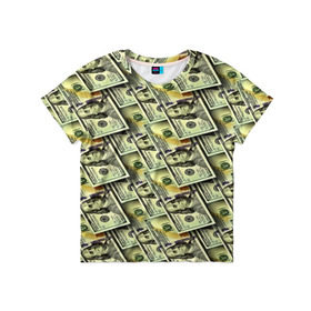 Детская футболка 3D с принтом Деньги в Новосибирске, 100% гипоаллергенный полиэфир | прямой крой, круглый вырез горловины, длина до линии бедер, чуть спущенное плечо, ткань немного тянется | Тематика изображения на принте: 3d | benjamin franklin | америка | богатство | валюта | денежные купюры | деньги | доллар | зеленые | сша | текстуры