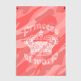 Постер с принтом Принцесса #1 в Новосибирске, 100% бумага
 | бумага, плотность 150 мг. Матовая, но за счет высокого коэффициента гладкости имеет небольшой блеск и дает на свету блики, но в отличии от глянцевой бумаги не покрыта лаком | камо | камуфляж | королева | корона | номер | один | розовый