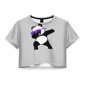 Женская футболка 3D укороченная с принтом Panda в Новосибирске, 100% полиэстер | круглая горловина, длина футболки до линии талии, рукава с отворотами | Тематика изображения на принте: panda dab | животные | панда