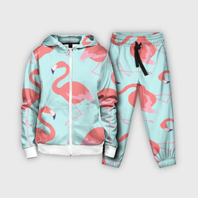 Детский костюм 3D с принтом Flamingos pattern в Новосибирске,  |  | animals | beautiful | bird | birds | birdy | blue | color | flamingo | nature | wild | белое | голубое | животные | красивое | красота | милое | природа | птица | птицы | птичка | птички | синее | фламинго | цвет | яркое