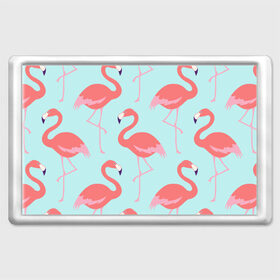 Магнит 45*70 с принтом Flamingos pattern в Новосибирске, Пластик | Размер: 78*52 мм; Размер печати: 70*45 | animals | beautiful | bird | birds | birdy | blue | color | flamingo | nature | wild | белое | голубое | животные | красивое | красота | милое | природа | птица | птицы | птичка | птички | синее | фламинго | цвет | яркое