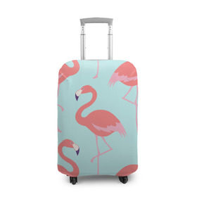 Чехол для чемодана 3D с принтом Flamingos pattern в Новосибирске, 86% полиэфир, 14% спандекс | двустороннее нанесение принта, прорези для ручек и колес | animals | beautiful | bird | birds | birdy | blue | color | flamingo | nature | wild | белое | голубое | животные | красивое | красота | милое | природа | птица | птицы | птичка | птички | синее | фламинго | цвет | яркое