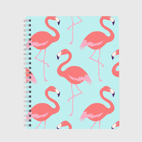 Тетрадь с принтом Flamingos pattern в Новосибирске, 100% бумага | 48 листов, плотность листов — 60 г/м2, плотность картонной обложки — 250 г/м2. Листы скреплены сбоку удобной пружинной спиралью. Уголки страниц и обложки скругленные. Цвет линий — светло-серый
 | animals | beautiful | bird | birds | birdy | blue | color | flamingo | nature | wild | белое | голубое | животные | красивое | красота | милое | природа | птица | птицы | птичка | птички | синее | фламинго | цвет | яркое