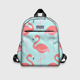 Детский рюкзак 3D с принтом Flamingos pattern в Новосибирске, 100% полиэстер | лямки с регулируемой длиной, сверху петелька, чтобы рюкзак можно было повесить на вешалку. Основное отделение закрывается на молнию, как и внешний карман. Внутри дополнительный карман. По бокам два дополнительных кармашка | animals | beautiful | bird | birds | birdy | blue | color | flamingo | nature | wild | белое | голубое | животные | красивое | красота | милое | природа | птица | птицы | птичка | птички | синее | фламинго | цвет | яркое