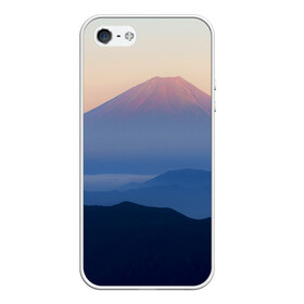 Чехол для iPhone 5/5S матовый с принтом Фудзияма в Новосибирске, Силикон | Область печати: задняя сторона чехла, без боковых панелей | Тематика изображения на принте: fuji | вулкан | горы | рассвет | солнце | туман | утро | япония
