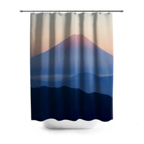 Штора 3D для ванной с принтом Фудзияма в Новосибирске, 100% полиэстер | плотность материала — 100 г/м2. Стандартный размер — 146 см х 180 см. По верхнему краю — пластиковые люверсы для креплений. В комплекте 10 пластиковых колец | fuji | вулкан | горы | рассвет | солнце | туман | утро | япония