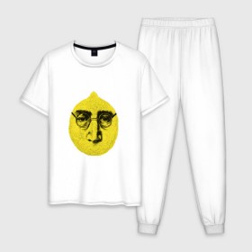 Мужская пижама хлопок с принтом John Lemon карандашем в Новосибирске, 100% хлопок | брюки и футболка прямого кроя, без карманов, на брюках мягкая резинка на поясе и по низу штанин
 | john lennon | the beatles | битлз | джон леннон | лимон