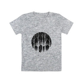 Детская футболка хлопок с принтом Призрачный лес в Новосибирске, 100% хлопок | круглый вырез горловины, полуприлегающий силуэт, длина до линии бедер | глаза | горы | деревья | животные | зверь | косуля | лес | листья | лось | мрачный | ночь | олень | отпечаток | призрачный | природа | рисунок | сказочный | снег | страшный | черный
