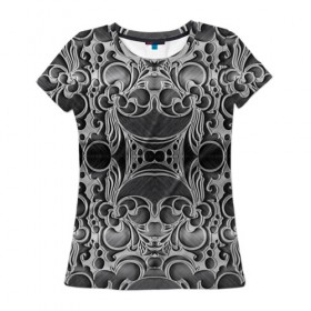 Женская футболка 3D с принтом Железные Цветы в Новосибирске, 100% полиэфир ( синтетическое хлопкоподобное полотно) | прямой крой, круглый вырез горловины, длина до линии бедер | 3d | абстракция | абстракция красок | арт | краска | металл | прикольные | текстура | штрихи