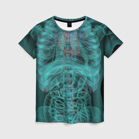 Женская футболка 3D с принтом рентген человека в Новосибирске, 100% полиэфир ( синтетическое хлопкоподобное полотно) | прямой крой, круглый вырез горловины, длина до линии бедер | кости | органы | рентген | человек
