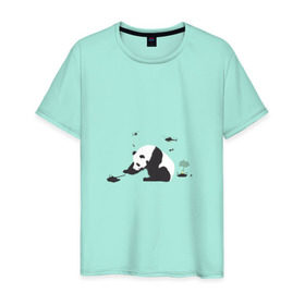 Мужская футболка хлопок с принтом Армия против панды в Новосибирске, 100% хлопок | прямой крой, круглый вырез горловины, длина до линии бедер, слегка спущенное плечо. | бамбук | бой | бомбы | вертолет | взрывы | война | животное | красная книга | кунгфу | медведь | мишка | панда | снаряды | солдат | танк | япония