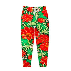 Мужские брюки 3D с принтом Узор из цветов в Новосибирске, 100% полиэстер | манжеты по низу, эластичный пояс регулируется шнурком, по бокам два кармана без застежек, внутренняя часть кармана из мелкой сетки | 3d | арт | астры | красные | ромашки | узор | цветы
